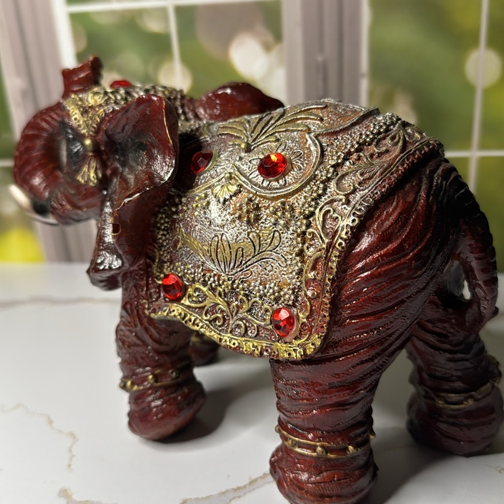 Decorative Elephant Figurine with Gold Accents - Picture 5 of 17